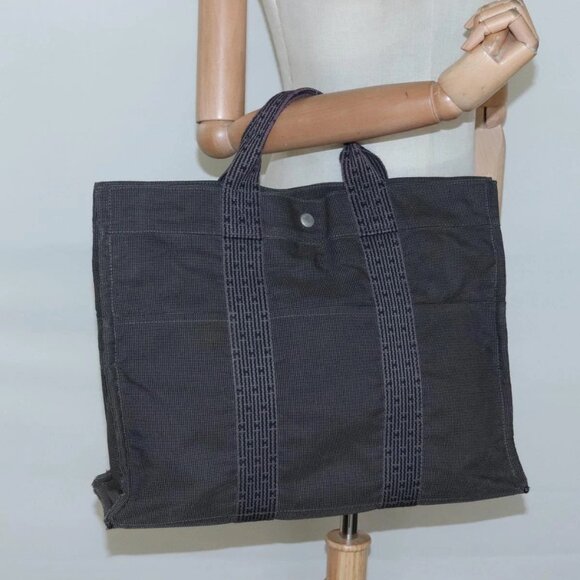 HERMES Her Line MM Hand Bag Canvas Gray Auth - Picture 1 of 15